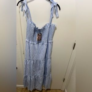 Blue and white faint checkered print sun dress size 1X never worn tags attached!